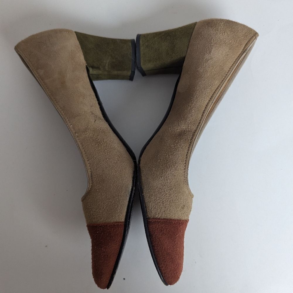 Florsheim Suede pumps patchwork vintage heels block heel round square toe sz 8.5 - Picture 5 of 10